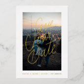 Casual briefing Foto opslaan Datum goud Folie Uitnodiging (Voorkant)