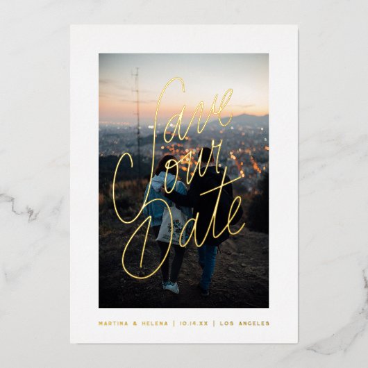 Casual briefing Foto opslaan Datum goud Folie Uitnodiging (Voorkant)