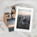 Casual briefingfoto save the date<br><div class="desc">Eenvoudige casual handbedekking met de letters "Save our date". Optie voor twee meer foto's op de rug of pas aan en geef zoals gewenst uit.</div>