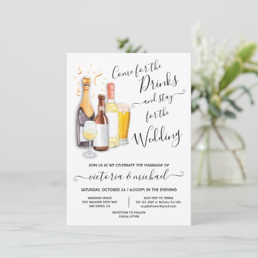 Casual bruiloft Kom voor drink uitnodiging (Staand voorkant)