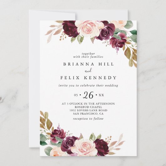 Casual bruiloft met bijtende Floral en botanische Kaart (Voorkant)