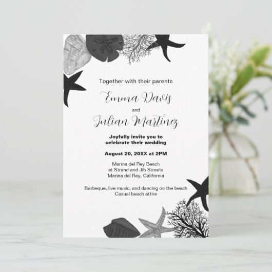 Casual bruiloft met zwarte grijze riem kaart (Staand voorkant)