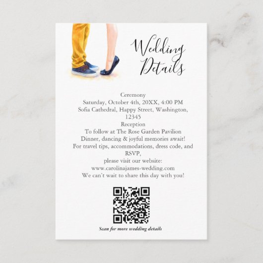 Casual bruiloft moderne script paar illustratie informatiekaartje (Voorkant)