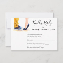 Casual bruiloft moderne script paar illustratie RSVP kaartje