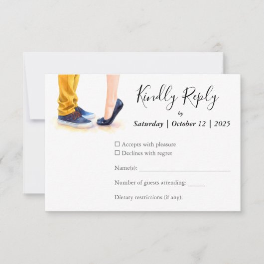 Casual bruiloft moderne script paar illustratie RSVP kaartje (Voorkant)