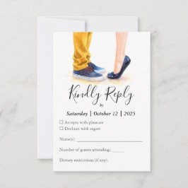 Casual bruiloft moderne script paar illustratie RSVP kaartje