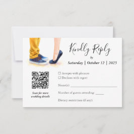 Casual bruiloft moderne script paar illustratie RSVP kaartje