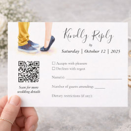 Casual bruiloft moderne script paar illustratie RSVP kaartje