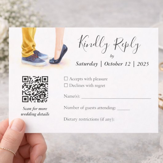 Casual bruiloft moderne script paar illustratie RSVP kaartje