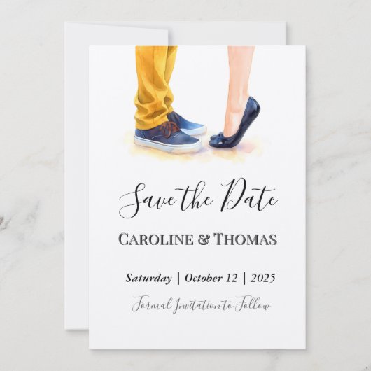 Casual bruiloft moderne script paar illustratie save the date (Voorkant)