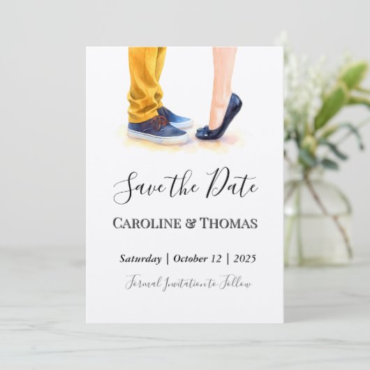 Casual bruiloft moderne script paar illustratie save the date (Staand voorkant)