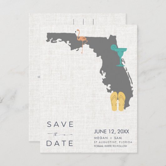 Casual bruiloft op het strand van Florida Save the Aankondigingskaart (Voorkant / Achterkant)
