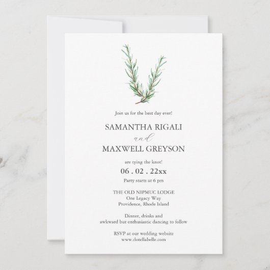 Casual bruiloft uitnodigingen Waterverf Rozemarijn (Voorkant)