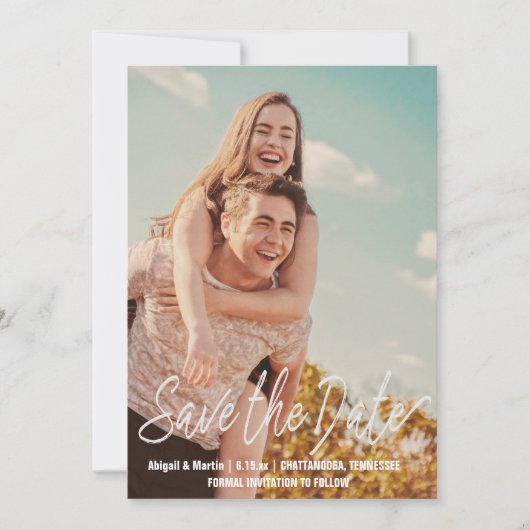 Casual bruiloft waarop de datum-foto is opgeslagen kaart (Voorkant)