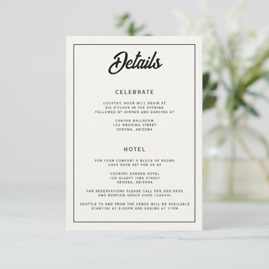 Casual Cactus Bruiloft Informatiekaartje (Staand voorkant)