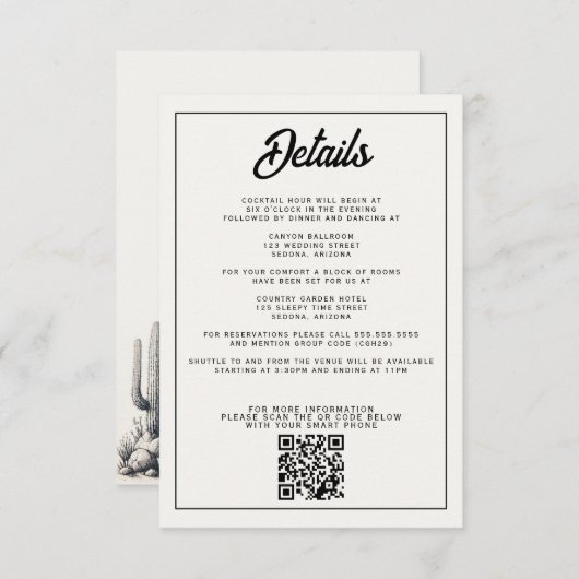 Casual Cactus Bruiloft Informatiekaartje (Voorkant / Achterkant)