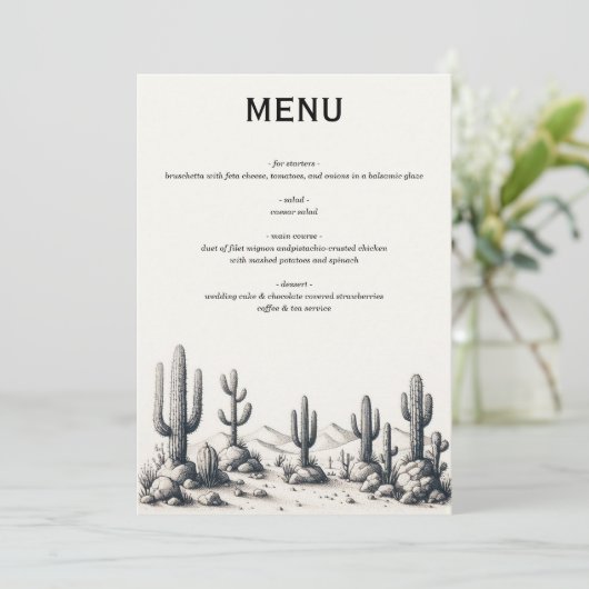 Casual Cactus Bruiloft Menu (Staand voorkant)