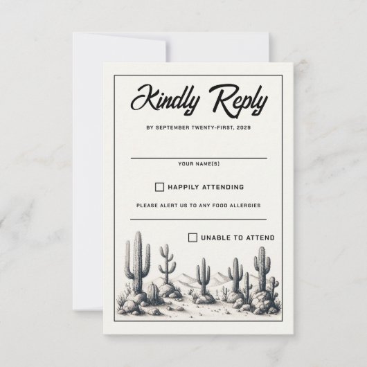 Casual Cactus Bruiloft RSVP Kaartje (Voorkant)