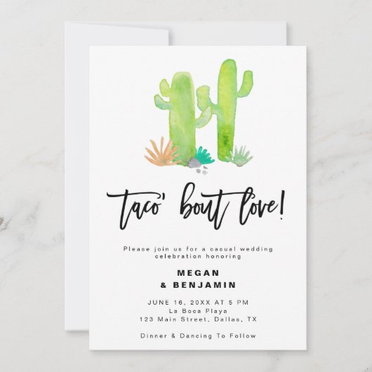 Casual Cactus Succulent Taco Over Liefde Bruiloft Kaart (Voorkant)