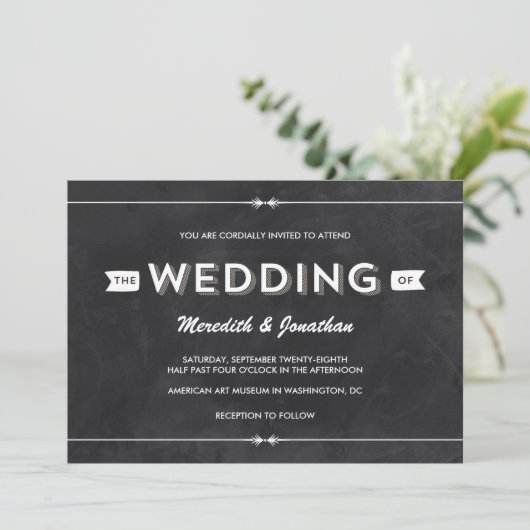 Casual Chalkboard Wedding Kaart (Staand voorkant)