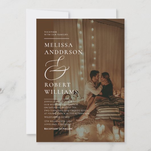Casual Chic Gold en bruin fotohuwelijk Kaart (Voorkant)