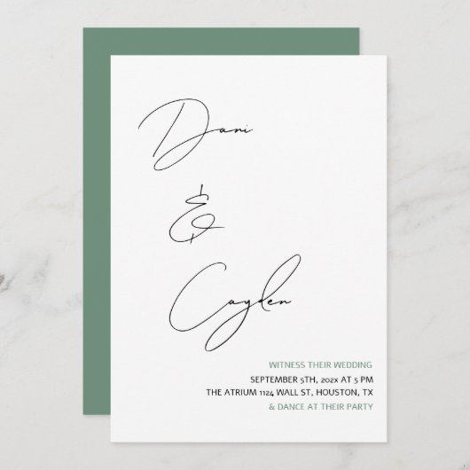 Casual chique handschrift stijl bruiloft kaart (Voorkant / Achterkant)