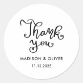 Casual chique script bedankt bruiloft ronde sticker (Voorkant)