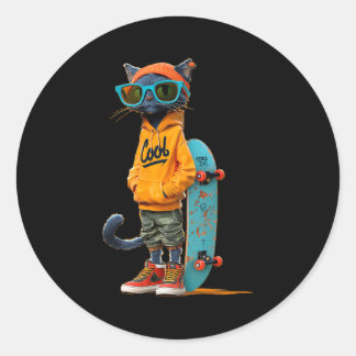 Casual cool skateboard cat costume for boys and ronde sticker