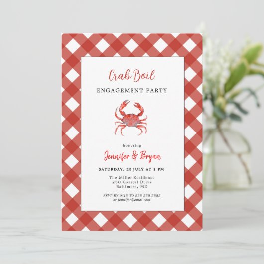 Casual Crab Boil verlovingsfeest uitnodiging (Staand voorkant)