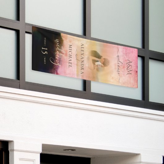 Casual Cream Black Abstract Overlay-fotobruiloft Spandoek (Buitenkant Gebouw)