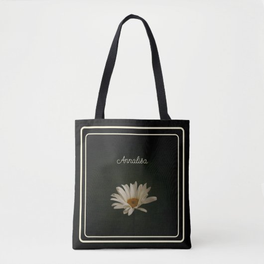 Casual Daisy Flower gepersonaliseerd zwart Tote Bag (Voorkant)