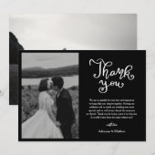Casual Dank u Script Zwarte bruiloft Foto Bedankkaart (Voorkant / Achterkant)