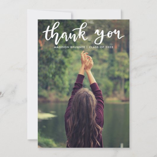 Casual Dank u Typografie Script Afstuderen Foto Bedankkaart (Voorkant)