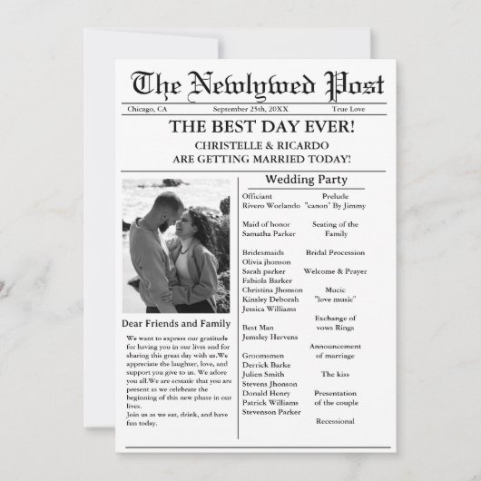 Casual de bruiloft van de manuscriptkrant sparen d kaart (Voorkant)