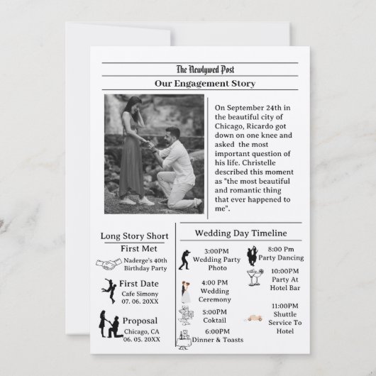 Casual de bruiloft van de manuscriptkrant sparen d kaart (Achterkant)