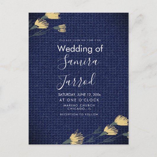 Casual Denim en Wild Flowers Wedding Briefkaart (Voorkant)