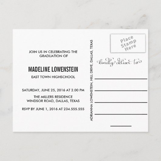 Casual Eenvoudige Schattigee Typografie Afstuderen Uitnodiging Briefkaart (Achterkant)