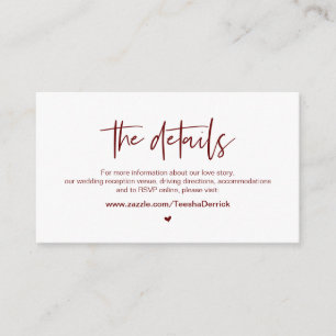 Casual elegantie, Bourgogne, onze huwelijksgegeven Informatiekaartje