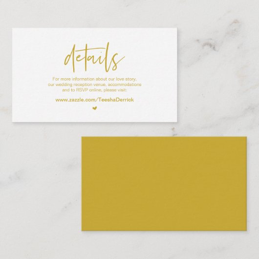 Casual elegantie, Gold font, Weddengegevens Informatiekaartje (Voorkant / Achterkant)