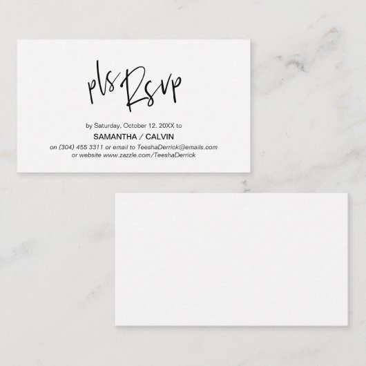Casual elegantie, zwart grijs script, RSVP reagere Informatiekaartje (Voorkant / Achterkant)