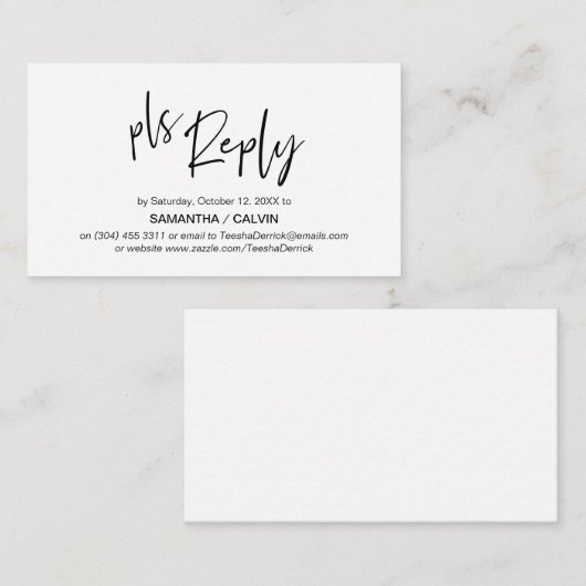 Casual elegantie, zwart grijs script, RSVP reagere Informatiekaartje (Voorkant / Achterkant)