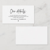 Casual elegantie, zwart lettertype, onze huwelijks informatiekaartje (Voorkant / Achterkant)