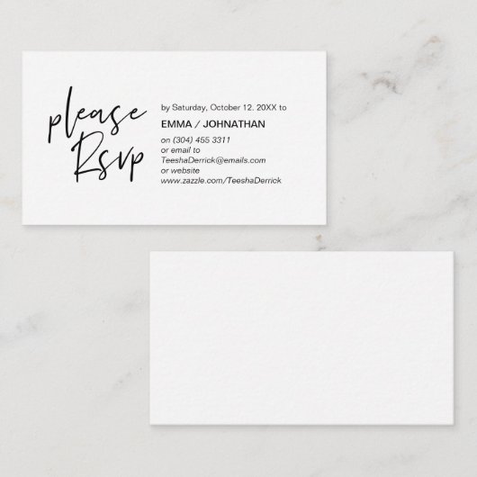 Casual Elegantie, Zwart Script, RSVP reageren Informatiekaartje (Voorkant / Achterkant)