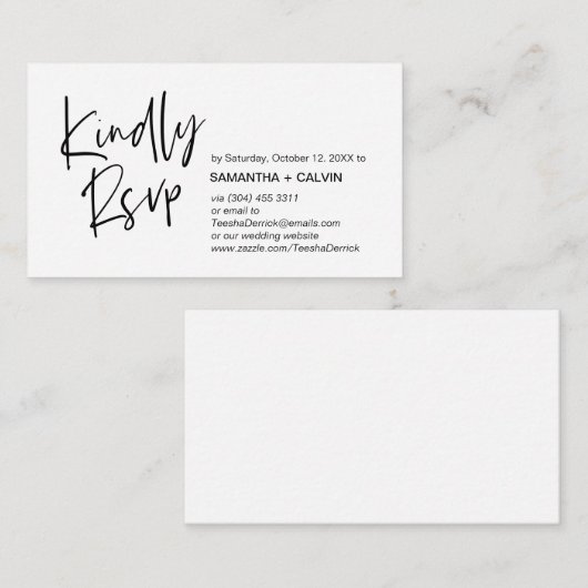 Casual Elegantie, Zwart Script, RSVP reageren Informatiekaartje (Voorkant / Achterkant)