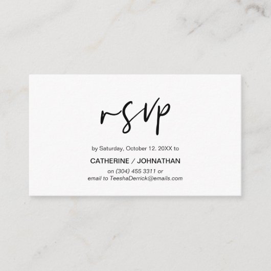 Casual Elegantie, Zwart Script, RSVP reageren Informatiekaartje (Voorkant)