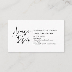 Casual elegantie, zwart script, RSVP-respons Informatiekaartje