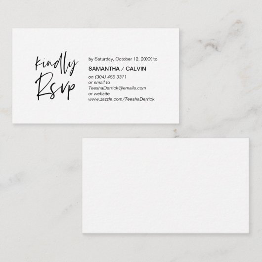 Casual elegantie, zwart script, RSVP-respons Informatiekaartje (Voorkant / Achterkant)