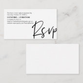 Casual elegantie, zwart script, RSVP-respons Informatiekaartje (Voorkant / Achterkant)
