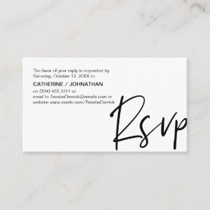 Casual elegantie, zwart script, RSVP-respons Informatiekaartje