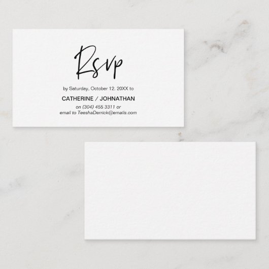 Casual elegantie, zwart script, RSVP-respons Informatiekaartje (Voorkant / Achterkant)